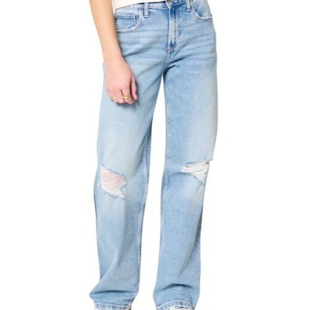 Hollister Ultra High Rise Dad Jeans 10L Light Wash Ripped Knees Straight‎ Leg